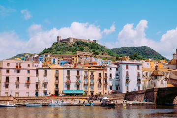 The Temo river bank, Village of Bosa, Sardinia, Italy.
