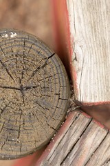 Fragmenty drewna okrągłe i prostokątne