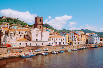 The Temo river bank, Village of Bosa, Sardinia, Italy.