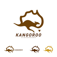 Kangaroo and Australia Map logo Design Vector Template. Kangaroo Land Logo Concepts