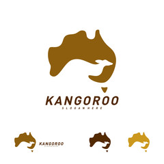 Kangaroo and Australia Map logo Design Vector Template. Kangaroo Land Logo Concepts