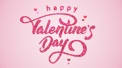 Happy Valentine's Day Holiday Greeting - Beautiful Illustration of Text Filled With Hearts Over a Soft Pink Background