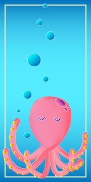 Octopus Devilfish Bookmark concept magazine, book, poster, abstract, element. The Theme Of Mermaids vector illustration