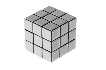 Cube puzzle isolated on white background. This cube puzzle does not exist in real life, it is a...