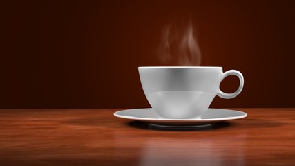 Steaming cup of coffee isolated on brown background. 3d illustration. 