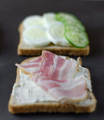 Sandwiches on black background