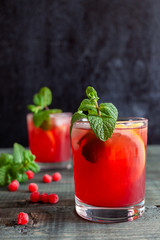 Non-alcoholic homemade drink from viburnum. Close-up drink