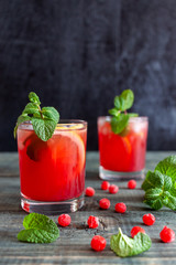 Non-alcoholic homemade drink from viburnum. Close-up drink