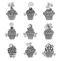 Cupcakes icons set.