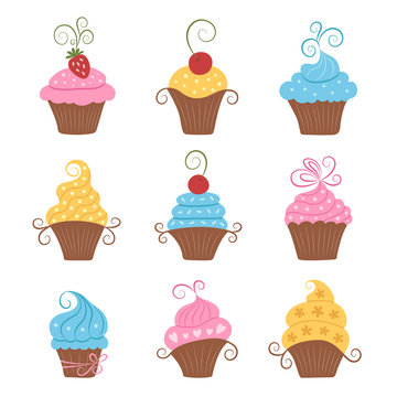Cupcakes icons set.