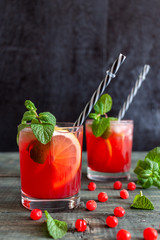 Non-alcoholic homemade drink from viburnum. Close-up drink