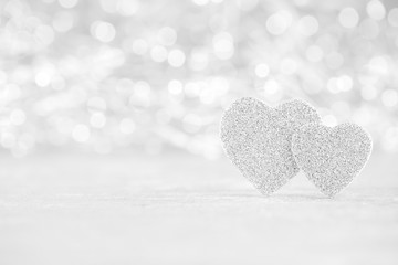 Fototapeta premium Red heart bokeh background, valentine day greeting card.