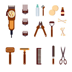 Hair clipper illustration and accessories for pet grooming. Vector  illustration isolated on white background
