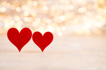 Fototapeta na wymiar Red heart bokeh background, valentine day greeting card.