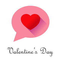 Logotipo abstracto con texto Valentine's Day con corazón rojo con sombra en burbuja rosa
