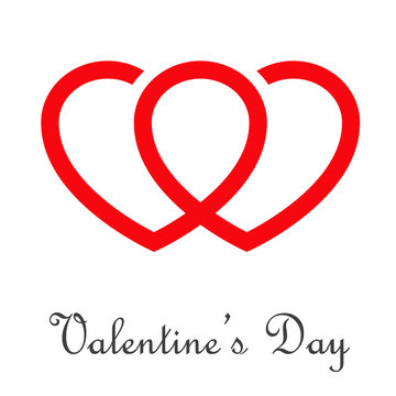 Logotipo abstracto con texto Valentine's Day con dos corazones lineales en rojo