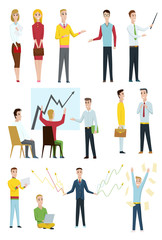 Set of business characters working in office. Vector illustration design.