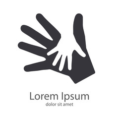 Logotipo abstracto con dos manos ayuda en espacio negativo en color gris