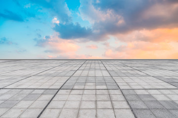 Empty Plaza Bricks and Sky Cloud Landscape..
