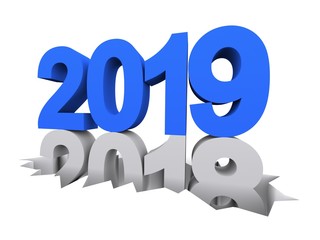 New Year 2019 isolated on white background. 3d illustration.  2018-2019.