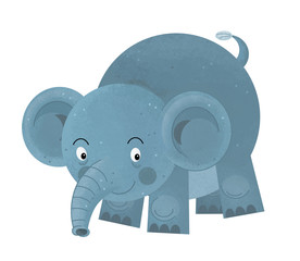 cartoon scene with elephant on white background looking and smiling - illustration for children