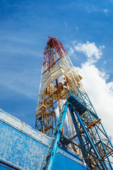 Drilling rig in oil field for drilled into subsurface in order to produced crude. Petroleum Industry