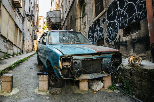 Abandoned old car in the streets of Istanbul, Turkey