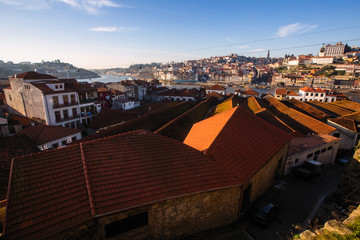 Fototapeta premium Top view of old downtown, Vila Nova de Gaia - Porto, Portugal.