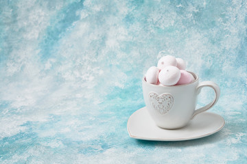 French dessert Meringue prepared from whipped with sugar and baked eggs. Copy space.