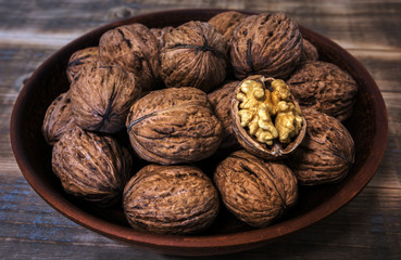 nuts, healthy nutritional food. walnut close-up on a wooden background.