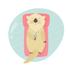 Cute otter swimming in a pool on air matrass