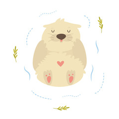 Cute funny otter floating in a river