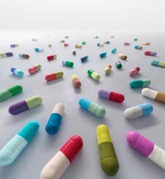 Colour-coded medical capsules, illustration