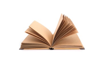 Notebook with blank sheets of craft paper isolated on white background
