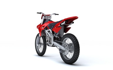 Fototapeta na wymiar 3D illustration of red glossy sports motorcycle isolated on white background. Perspective. Rear view