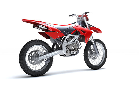 3D illustration of red glossy sports motorcycle isolated on white background. Perspective. Right side view