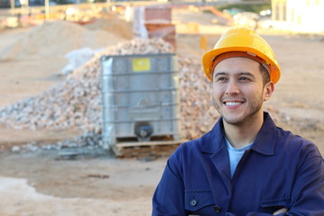 Ethnic construction worker with copy space