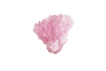 Macro mineral stone Rose quartz on white background