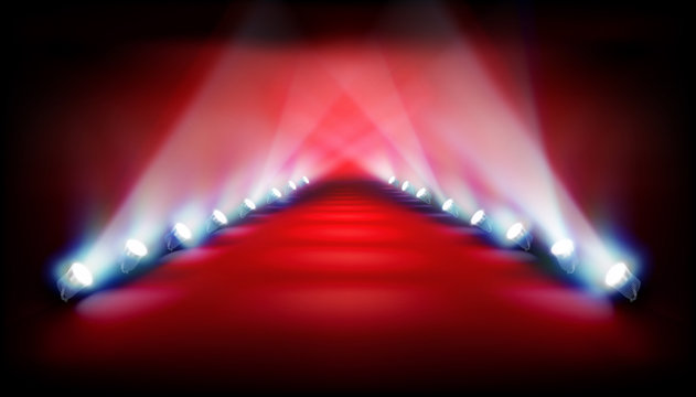Light effects on the stage during a fashion show. Vector illustration.