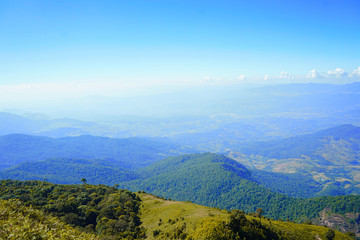 Beautiful nature landscape of green forests on KEW MAE PAN viewpoint with  erosion is a famous nature attractions of KEW MAEPAN National Trail,Chiang Mai, Thailand.