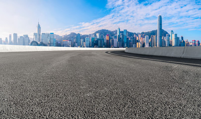 Air highway asphalt road and office building of commercial building in modern city