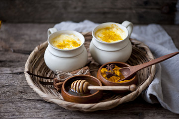 Honey on dark background. Healthy hot drink. Immune boosting remedy, detox and dieting concept
