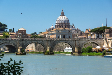 Amazing view of Vatican and Tiber River in city of Rome, Italy