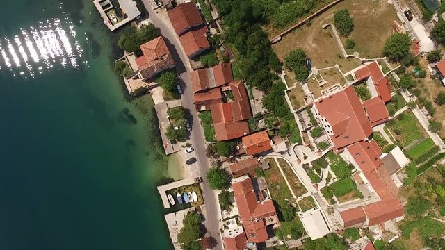 Aerial view of the city Prcanj in the Bay of Kotor Montenegro