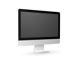 Perspective view of realistic modern slim shaded vector computer screen on white background.