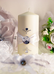 Fototapeta na wymiar wedding accessories. a set of wedding candles. candles for wedding.