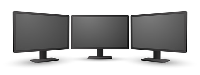 Vector set of realistic modern black shaded computer screens on white background. - obrazy, fototapety, plakaty
