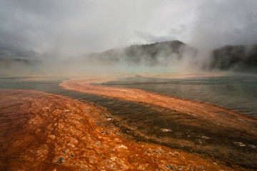 Grand Prismatic Springs, geothermal pool at Yellowstone National Park