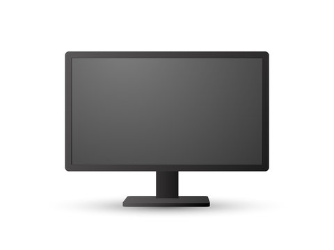 Front view of realistic modern black shaded vector computer screen on white background.