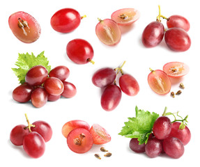 Set with fresh grapes on white background © New Africa